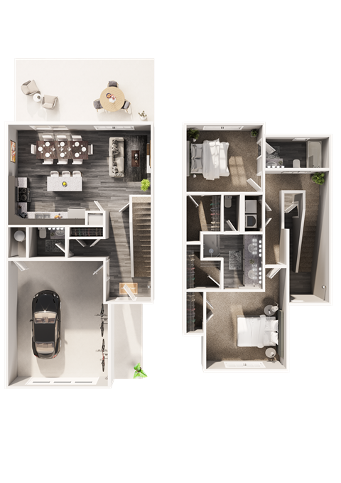 Floor plan for 2 beds, 2.5 baths, 1341 sqft